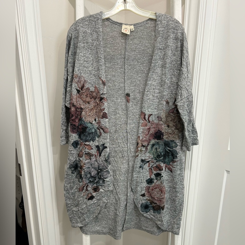Lightweight floral duster sweater